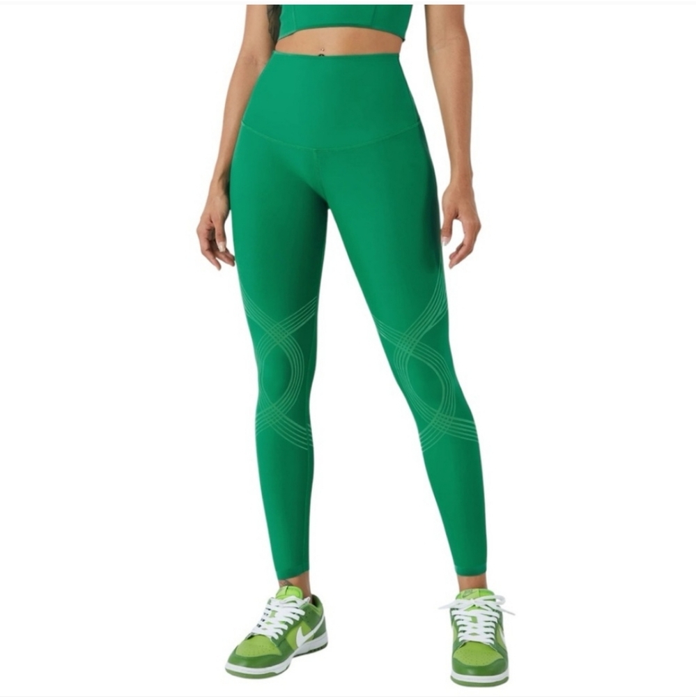 High-Waist Green Seam Detail Leggings